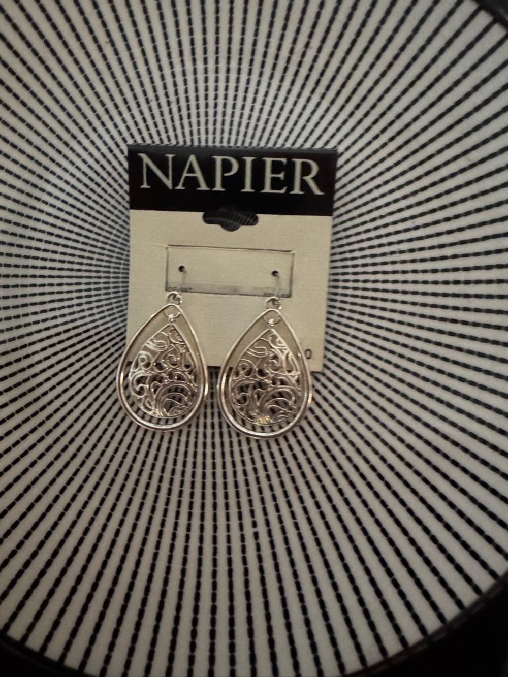 Napier Silver Teardrop Filigree Dangle Earrings